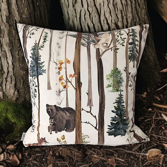 MACODESIGN Woodland Animals Pillow Cover Sham Accent Velvet Cabin Forest Fairy - Picture 14 of 16
